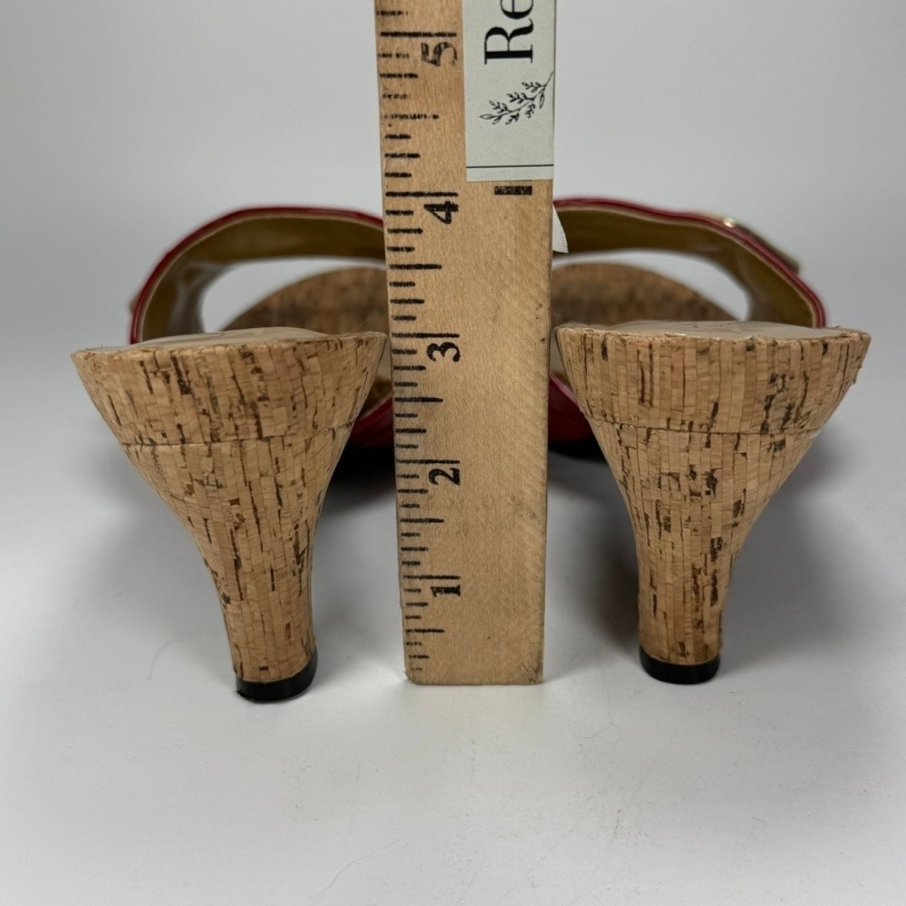 Me Too Women 9 Persil Red Patent Leather Cork Kitten Heel Mule Sandals y2k retro - Picture 5 of 9